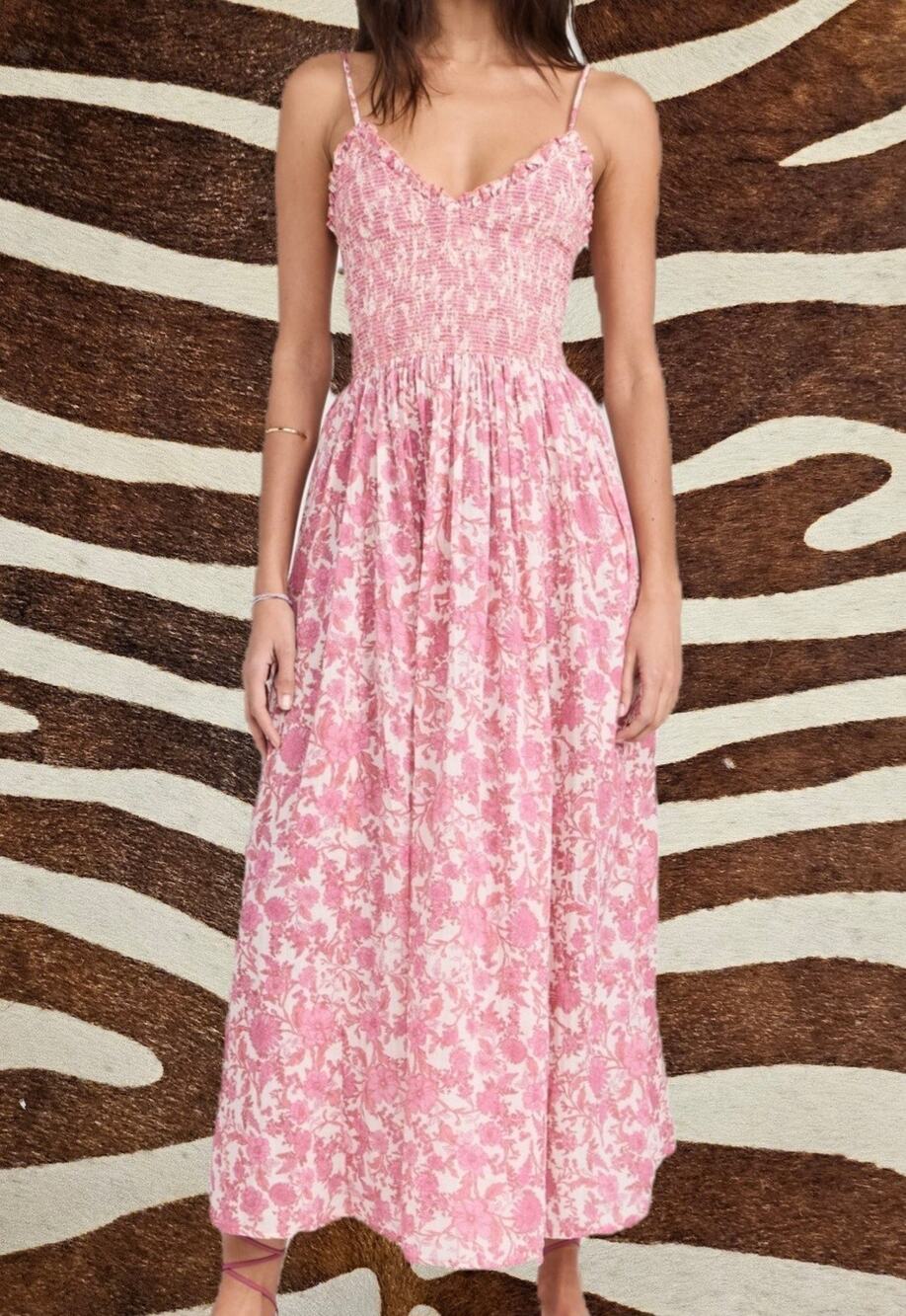 Free People Sweet Nothings 100% Cotton Pink Floral Cottagecore Midi Maxi Dress S